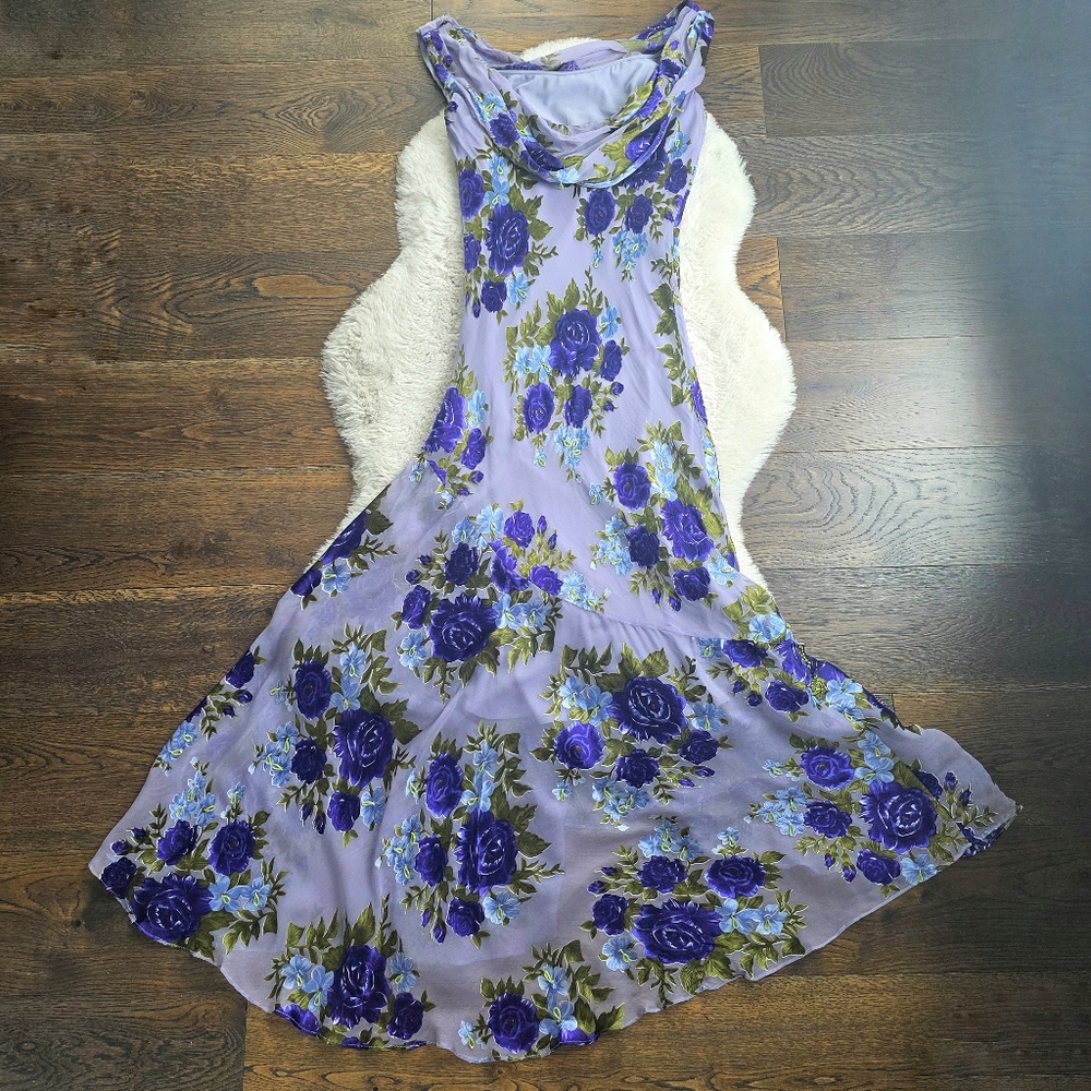 Vintage Deadstock Fairy Y2K Euro Lavender Purple Floral Burnout Silk Slip Dress - Picture 7 of 7